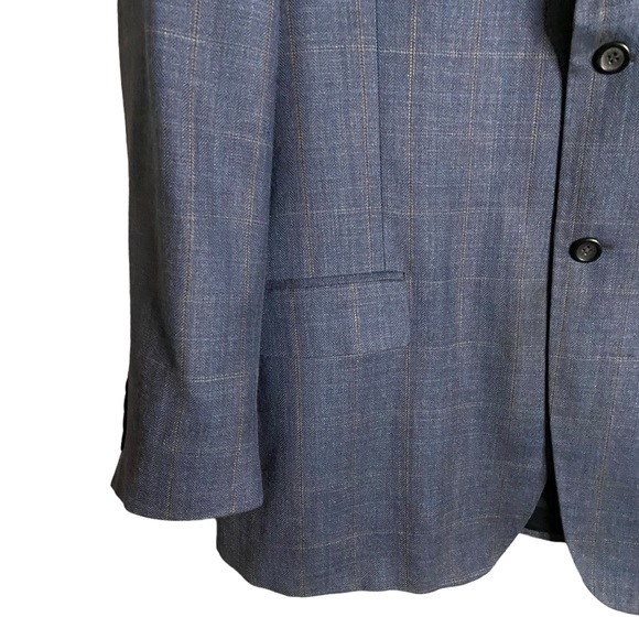 Joseph & Feiss Men's Blue Plaid Notch Lapel Wool Blazer - Picture 4 of 10